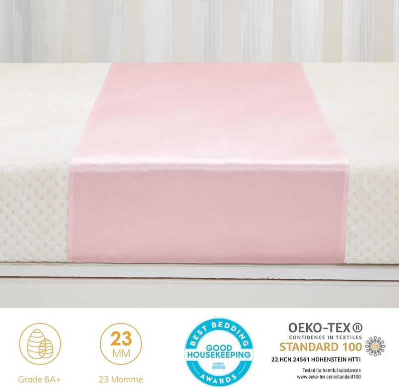 PROMEED 2 Pack 100% Mulberry Silk Crib Sheet for Baby Hair, 23 Momme Silk Bassinet Slip for Baby Bald Spots, Soft and Safe Silk Cot Sleeve for Everyday Use (Pink) - Image 3
